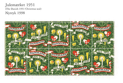 Nytryk af Julemærket 1951 - Pyntet juletræ af Thomas Havning