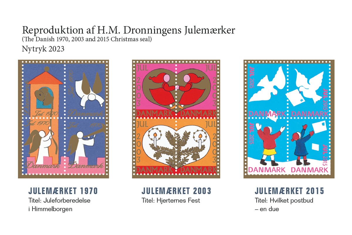 Reproduktion af Dronning Margrethes julemærker